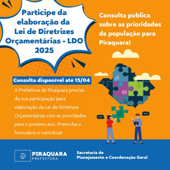 Prefeitura de Piraquara abre consulta popular para elaboração da Lei de Diretrizes Orçamentárias